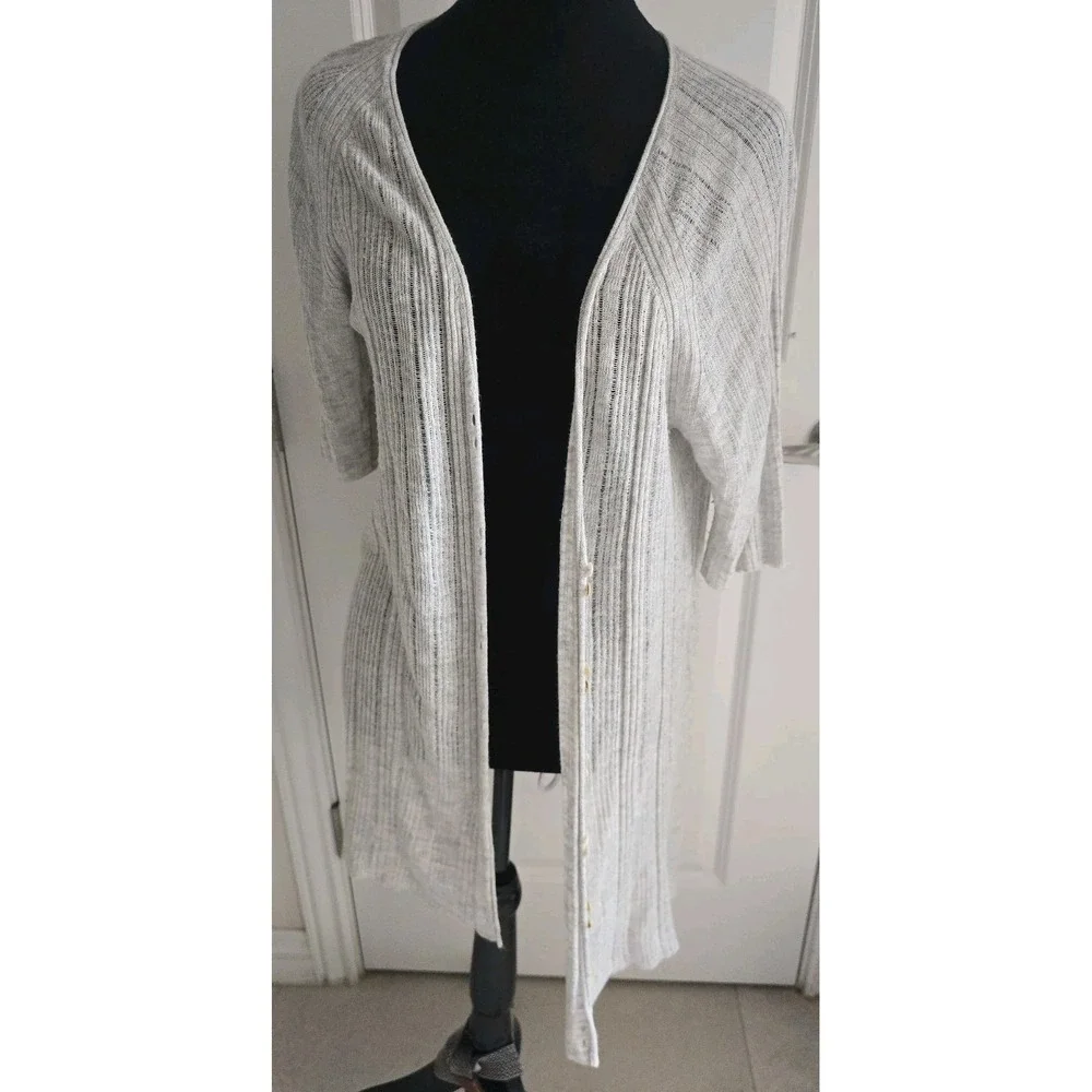Eileen Fisher gray Italian Yarn knit cardigan sweater Lagenlook SZ M Retail $198